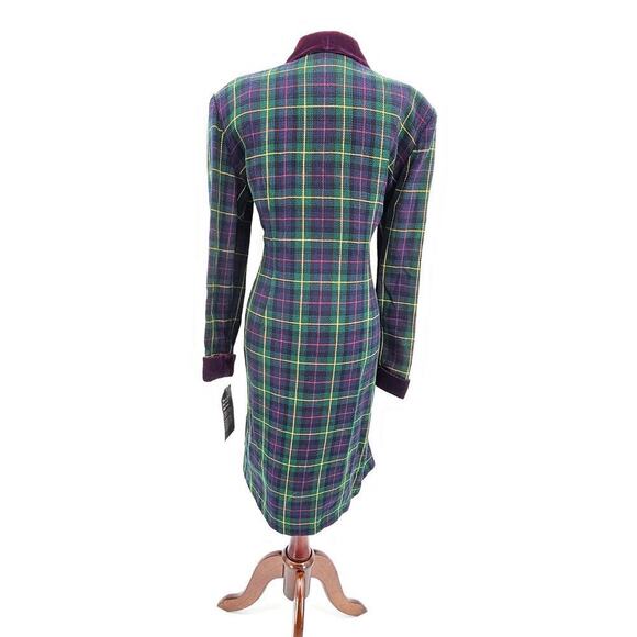 Vtg 80s/90s John Roberts Women's 12 Double Breasted Tartan Trench Midi Dress NOS - Picture 2 of 10